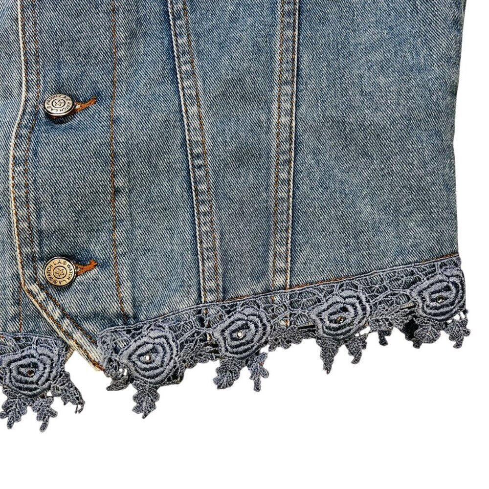 Vintage Watch LA Denim Jean Vest Lace Blue Fem Cottage Flirty - Picture 2 of 5